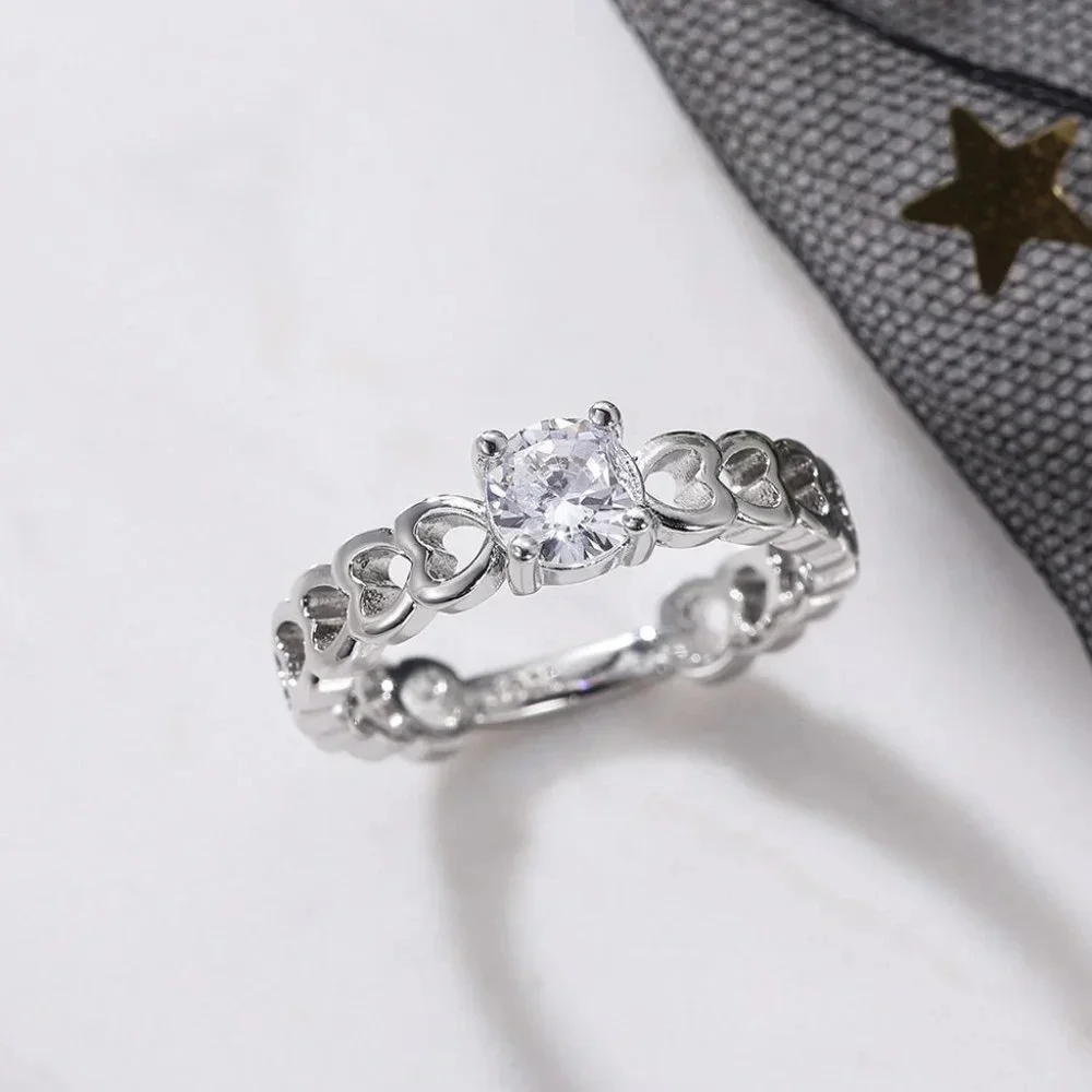 😍Lovely Anillos Hollow Heart Round Cut Moissanite Eternity Ring for Women, K770_8